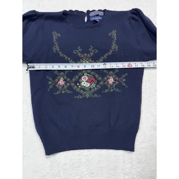 Vintage Herman Geist Cardigan Sweater Hand Embroidered Floral Cottage Core Med - Picture 7 of 9